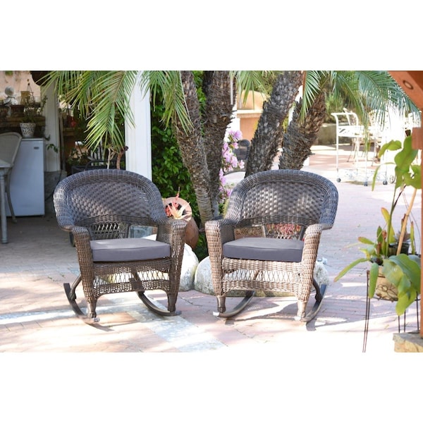 Jeco W00201R-A-2-FS033 Espresso Rocker Wicker Chair with Steel Blue Cushion W00201R-A_2-FS033 - main